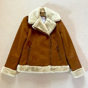 Abercrombie Kids faux suede shearling biker jacket, size 15/16